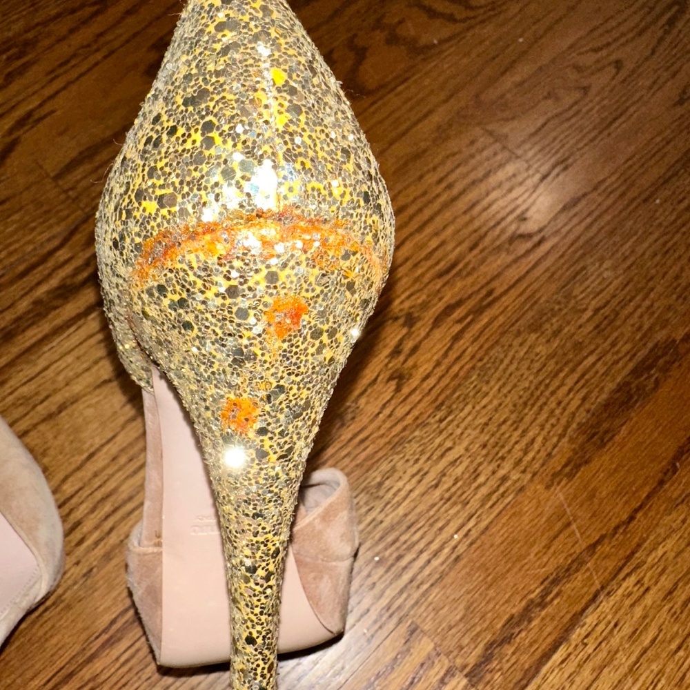 Sparkly Miu Miu Gold & Suede Platform Sandals Siz… - image 8
